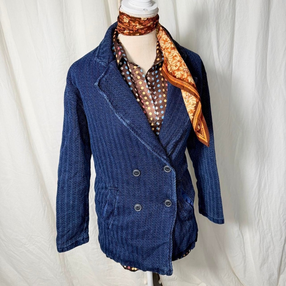 Fury Navy Herringbone Double Breasted Blazer Jacket – Size M